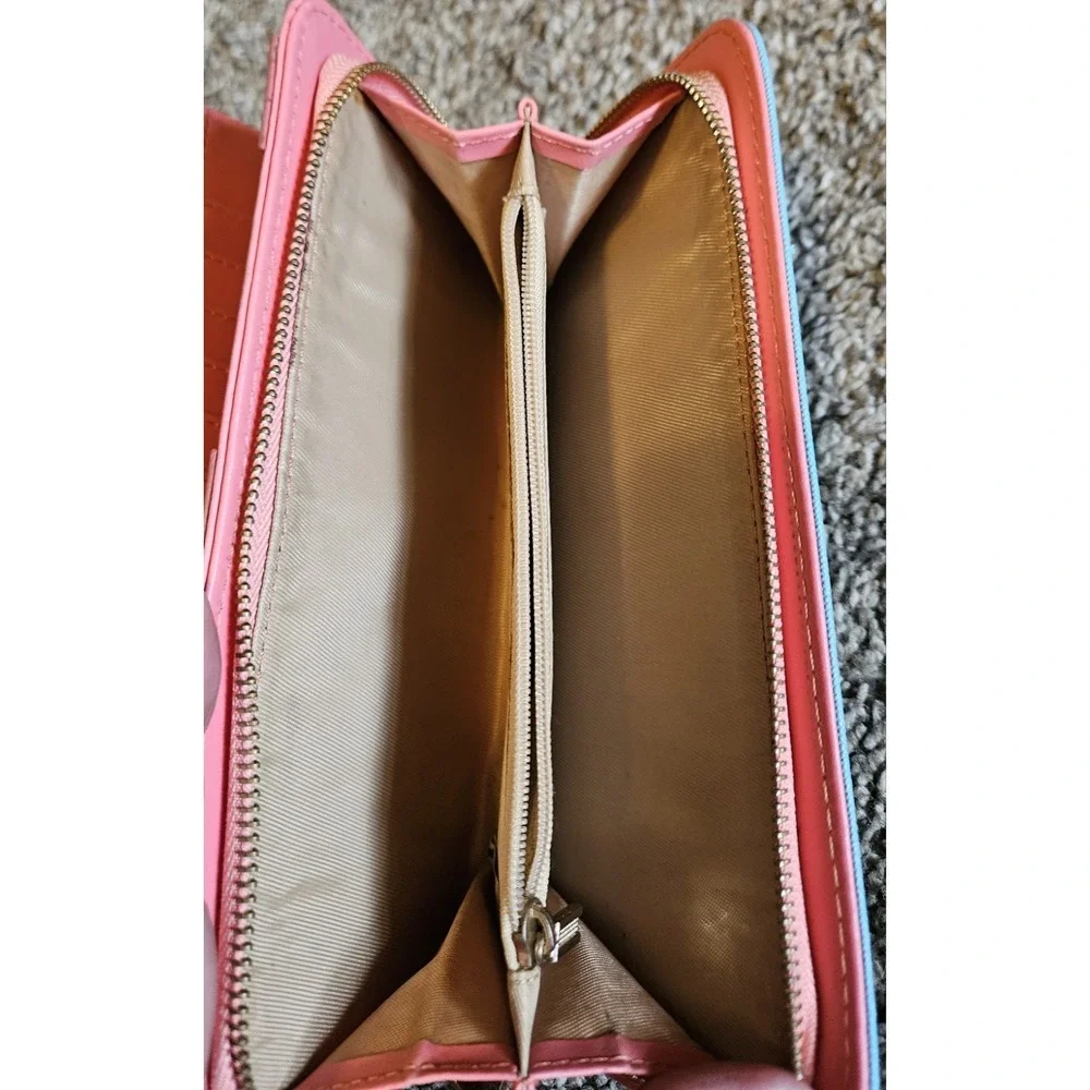 Rivka Girl‎ Blue & Pink Wallet Clutch Snap Closure Organizer w/ Zip Coin + Heart
